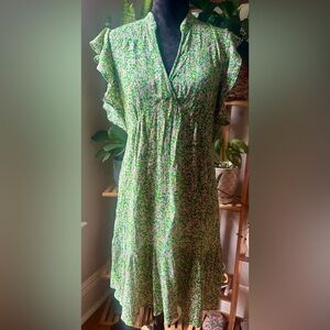 Floral Green Ruffle Dress